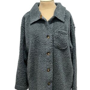 Koolaburra by UGG Fleece Shirt Jacket Womens Blue Gray Sherpa Cozy SMALL